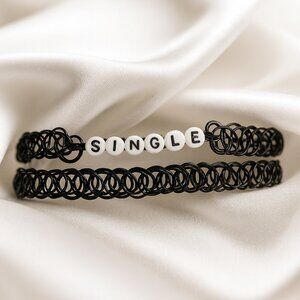 Stylish Black Elastic Bracelet Duo – “SINGLE” Beaded Statement & Minimalist Chic